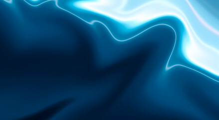 Abstract blue background with smooth lines and rays. Neon liquid, water overflows, waves.