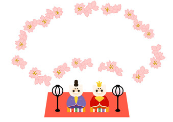 ひな人形　かわいい白猫お内裏様お雛様桃の花フレーム白
