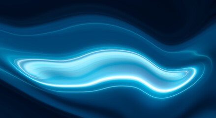 Abstract blue background with smooth lines and rays. Neon liquid, water overflows, waves.