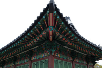 focus on the beautiful architecture of the ancient palace roof in Seoul, South Korea