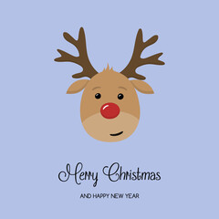 Christmas card with cute reindeer. Vector