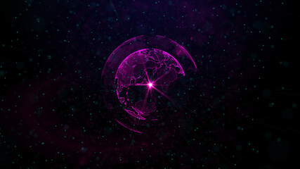 Obraz premium Digital purple planet of Earth, 3D animation