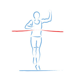 Stylized vector illustration with athlete crossing the finish line