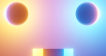 Render with a geometric pedestal in yellow and blue light