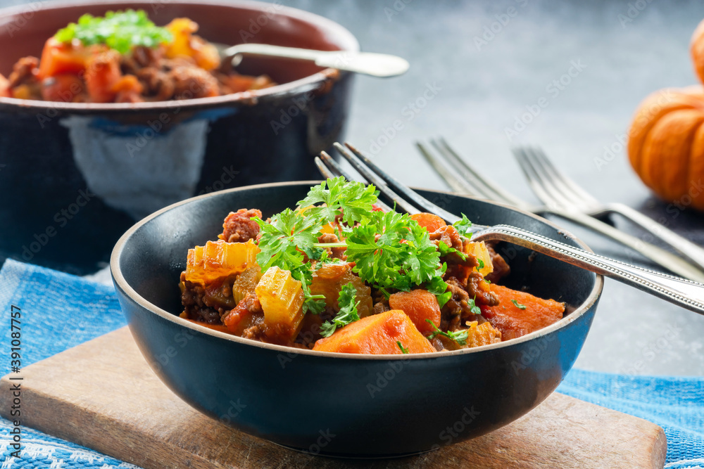 Poster mince beef and sweet potato stew