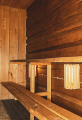 Close-up view of Interior of Finnish Sauna.