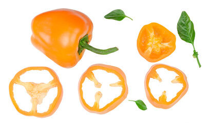 Slices of bell pepper isolated on white background, clipping path, top view