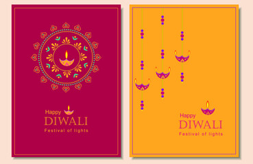 Set of two greeting cards for Diwali- Festival of lights. 