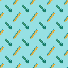 Fototapeta premium Seamless pattern of fun green and yellow leaves on a bright blue background.