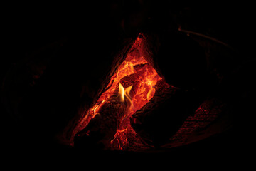 Bonfire burning on a black background