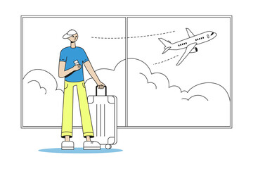 Man with boarding pass in airport, travel concept.