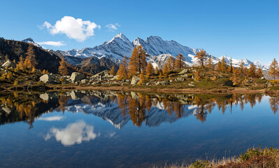 Scenic autumn mountains landscape with alpine lake. Gran Paradiso National Park. Italy