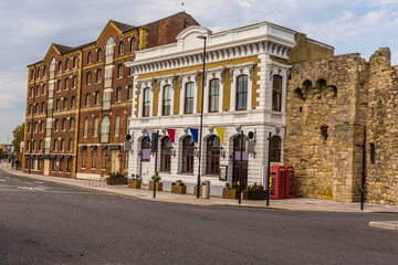 Naklejka premium A view along the Town Quay road in Southampton, UK in Autumn