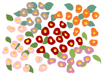 カラフルなたくさんの椿の背景素材
