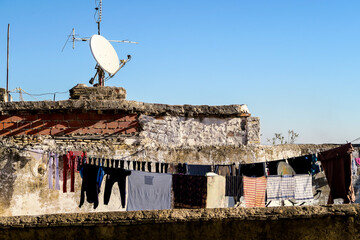 satellite dish on the roof, photo as background