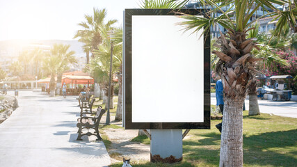 blank white vertical banner with empty place for advertising mockup