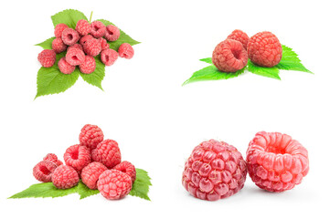 Collage of raspberries over a white background