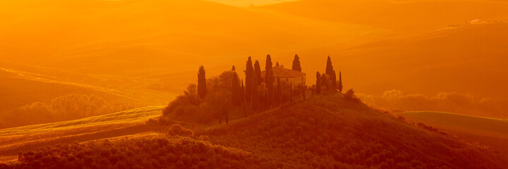 Tuscan hills at sunrise, San Quirico d´Orcia, Tuscany, Italy