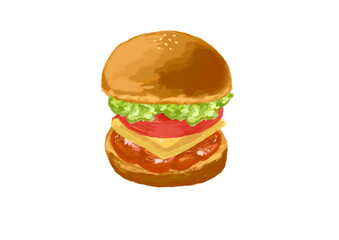 手描き風チキンバーガー　トマトチーズチキンレタス
