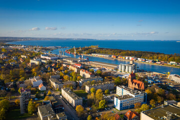 Aerial scenery of the New Port of Gdansk by the Baltic Sea, Poland