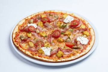 tasty pizza with cherry tomatoes