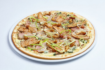 pizza with meat and mushrooms