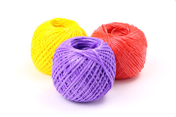 Ball of nylon thread isolated on a white background. Colorful spools of nylon thread. Coils of thread. Skeins of string