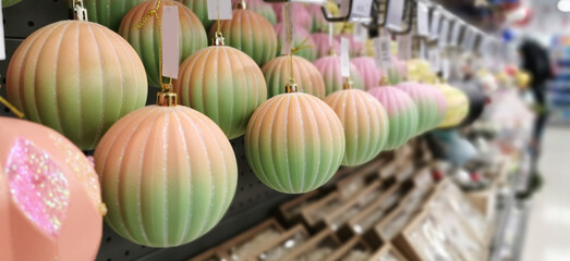 Blurred background of the store before Christmas. Christmas shopping