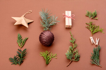 Christmas bright colored decorative background with New Year decorations