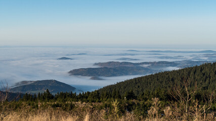 czech Jeseniky Mountains above the inversion cloud
