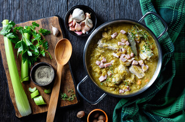 green pea soup with pork ribs and ham