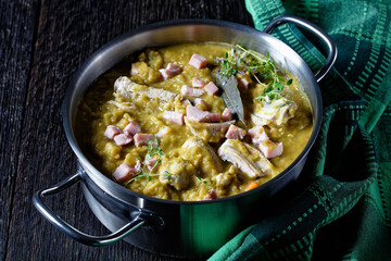 green pea soup with pork ribs and ham