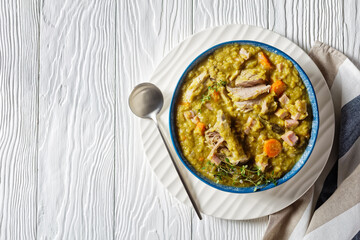 green pea soup with pork ribs and ham
