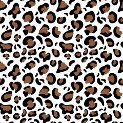 Abstract wild animal skin leopard seamless pattern design on white background. Jaguar, leopard, cheetah, panther fur, camouflage backdrop. Vector illustration design for wrapping, wallpaper, textile