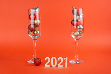 New year's composition on a red background