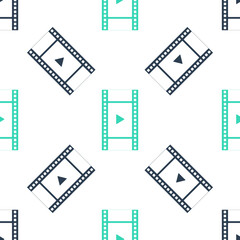 Green Play Video icon isolated seamless pattern on white background. Film strip with play sign. Vector.