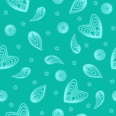 Seamless blue pattern with light abstract elements reminiscent of quilling.