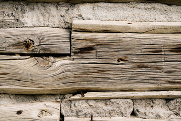 Dry cracked wood texture tree section. Heavy wooden natural beam
