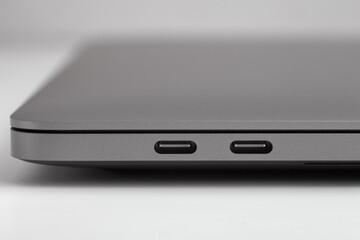 Close-up photo of laptop type-c ports