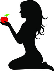 silhouette of a woman holding an apple in her hand the fruit of knowledge and temptation