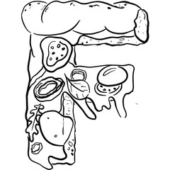 Letter F Vector. Hamburger, fast food. Line art