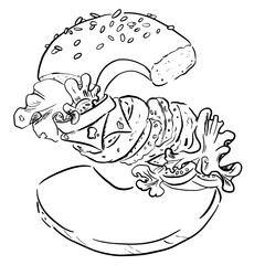 Letter s Vector. Hamburger, fast food. Line art. 