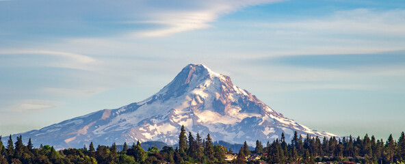 View of Mt. Hood in Oregon as seen from Underwood, Washington - obrazy, fototapety, plakaty