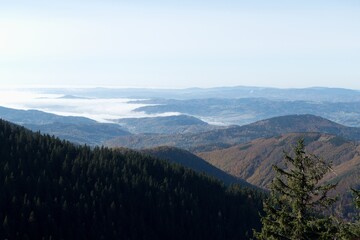 czech Jeseniky Mountains above the inversion cloud