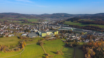 Drone view of Kreuztal Krombach in spring time - South westphalia.