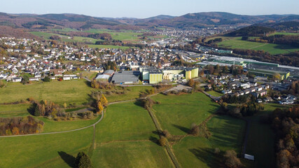 Fototapeta na wymiar Aerial view - City of Krombach in the Siegerland area
