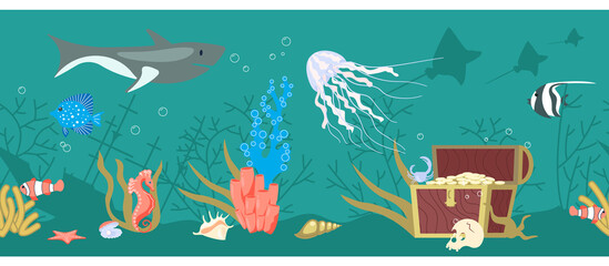 Seamless border with Underwater scene