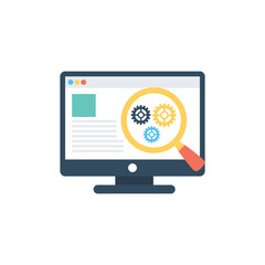 
Flat design icon of focused magnifying glass on bar graph, concept of data analysis
