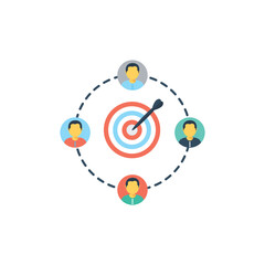 
Flat design icon of business group with gear and connection, concept of teamwork, support, collaborative unity 
