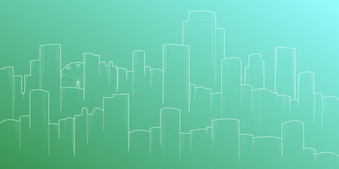 Modern city skyline background flat style vector illustration. Buildings cityscape.